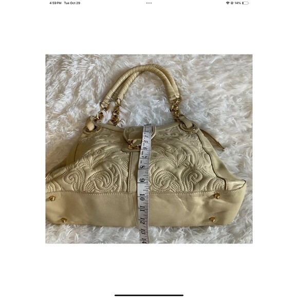 BCBG Max Azria Cream/Yellow Tooled Leather Double Handled Shoulder Purse/Bag - Picture 12 of 12
